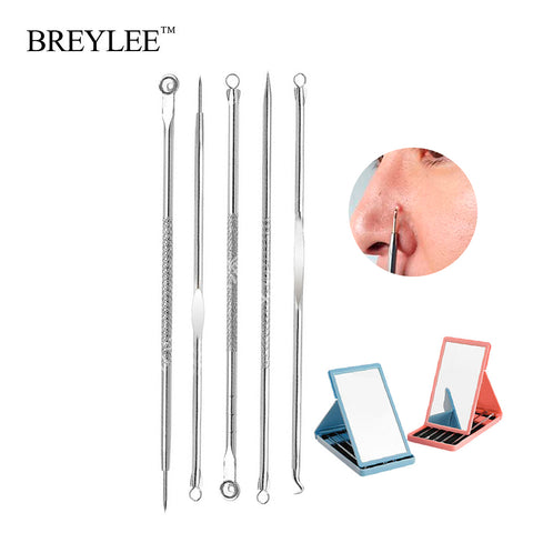 Portable Mirror + 5pcs Acne Removal Tools